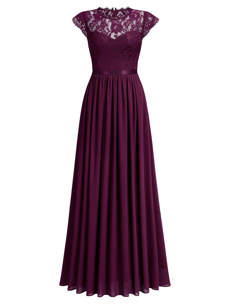 Miusol Women's Formal Floral Lace Evening Party Maxi Dress Magenta - Image 4